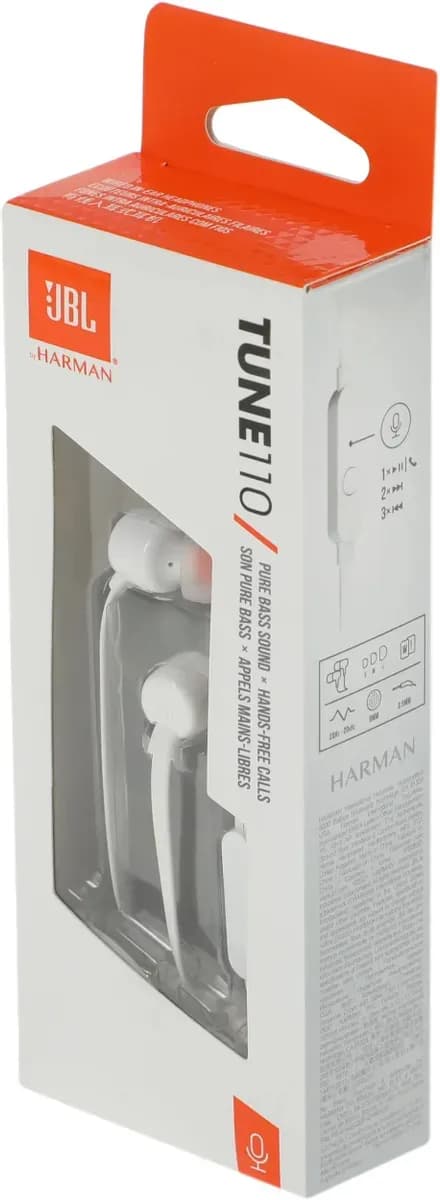Наушники JBL Tune 110, 3.5 мм, внутриканальные, цвет Белый 6