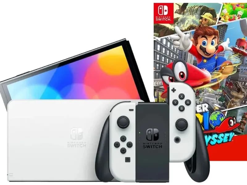 Игровая приставка Nintendo Switch OLED + Super Mario Odyssey, белый