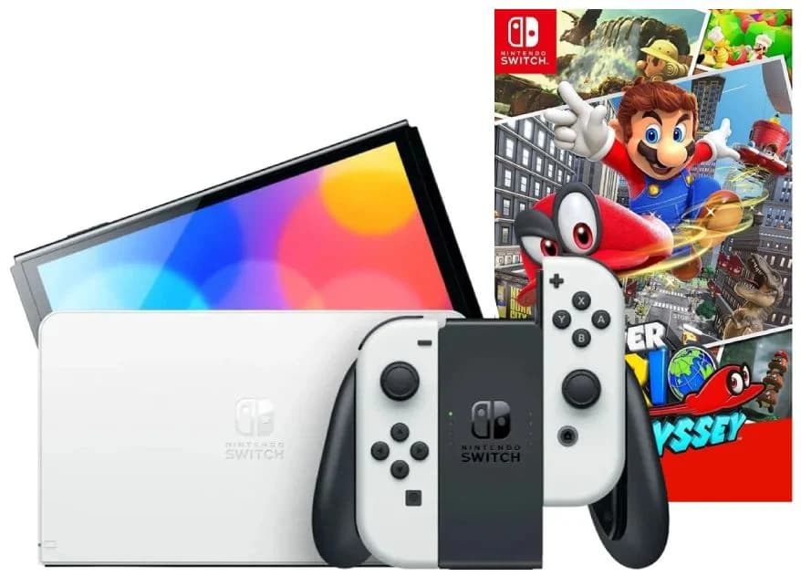 Игровая приставка Nintendo Switch OLED + Super Mario Odyssey, белый