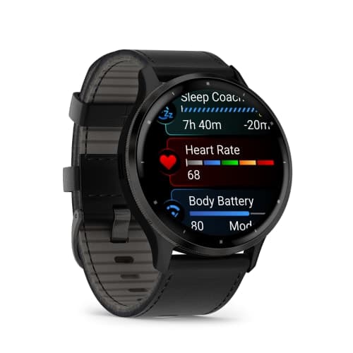 Смарт-часы Garmin Venu 3 - 45 mm, Черный, серый безель, серый кожаный ремешок 3