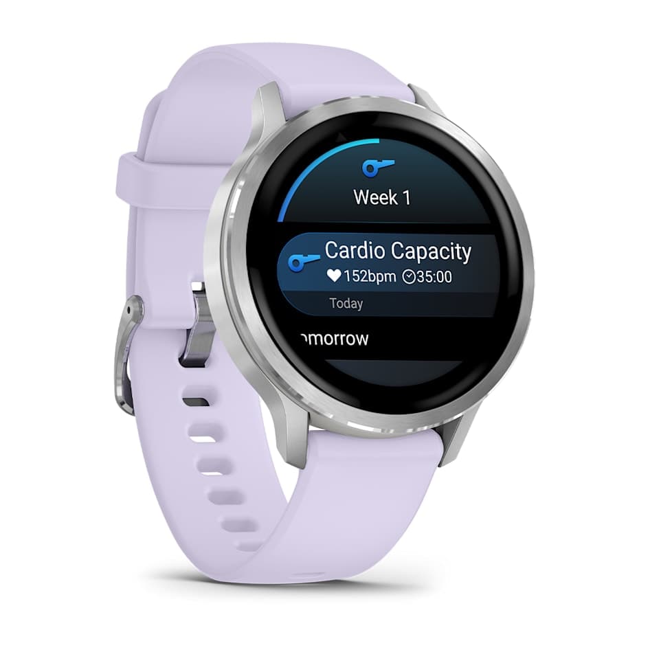 Смарт-часы Garmin Venu 4 - 41 mm, Серебристый, сиренево-голубой силиконовый ремешок 3