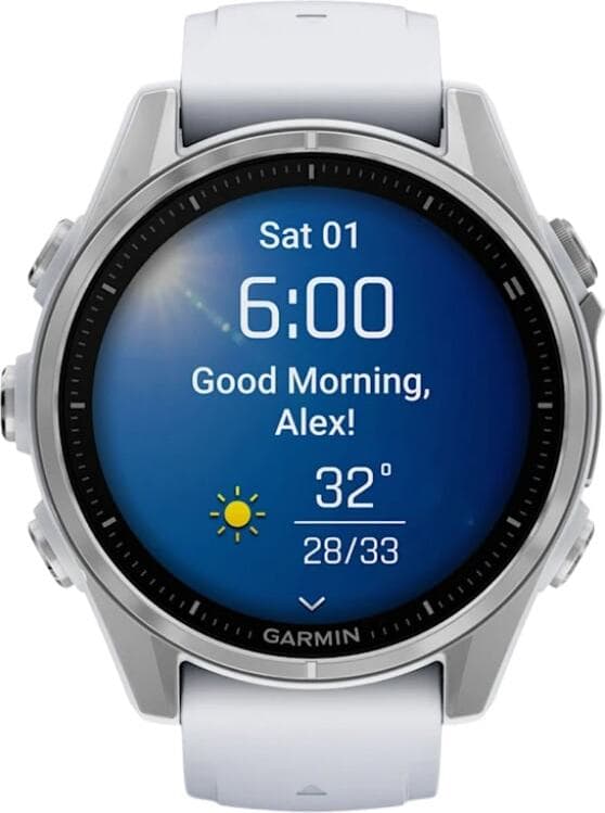 Смарт-часы Garmin Fenix 8 Amoled - 43 mm, Серебристый, белый силиконовый ремешок 2