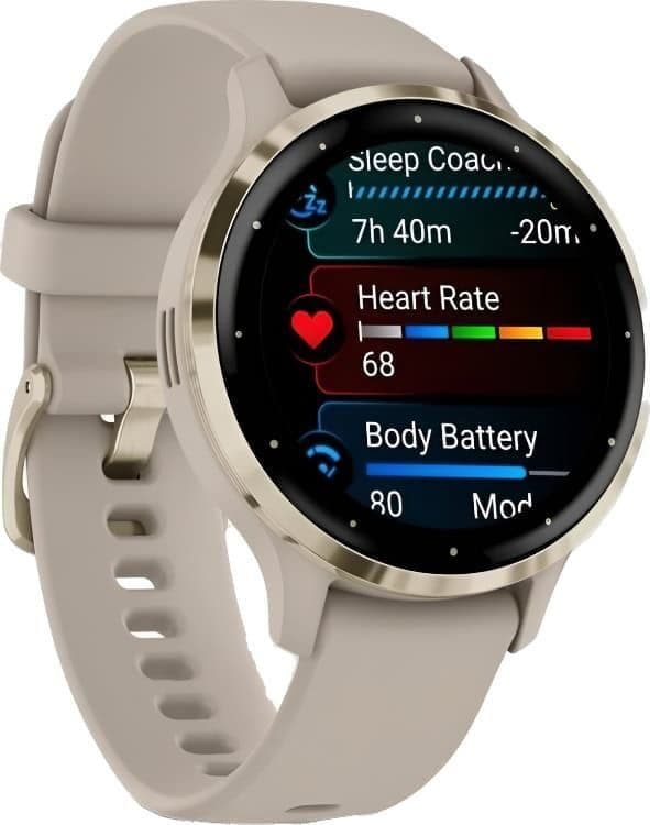 Смарт-часы Garmin Venu 3S - 41 mm, цвет "Французский серый" с золотистым безелем, бежевый ремешок 3