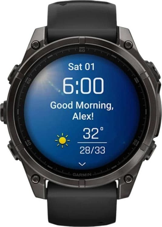 Смарт-часы Garmin Fenix 8 Amoled - 47 mm Sapphire, Угольно-серый с DLC-покрытием, пепельно-черный силиконовый ремешок 2