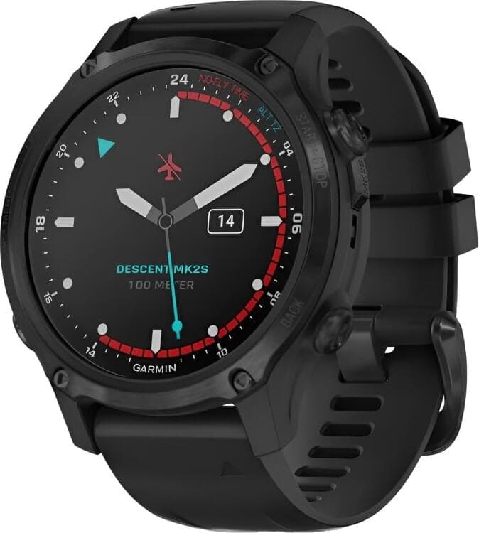 Смарт-часы Garmin Descent Mk2S - 43 mm, Угольно-серый корпус с DLC-покрытием, черный силиконовый ремешок