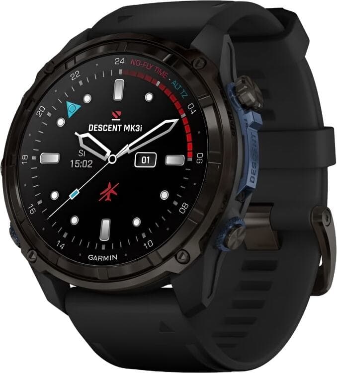 Смарт-часы Garmin Descent Mk3i - 51 mm, Титановый, угольно-серый безель с DLC-покрытием, черный силиконовый ремешок