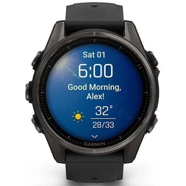 Смарт-часы Garmin Fenix 8 Amoled - 43 mm, Угольно-серый с DLC-покрытием, пепельно-серый силиконовый ремешок 3