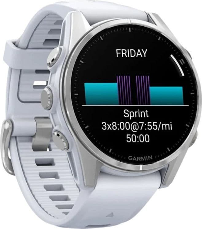 Смарт-часы Garmin Fenix 8 Amoled - 43 mm, Серебристый, белый силиконовый ремешок 3